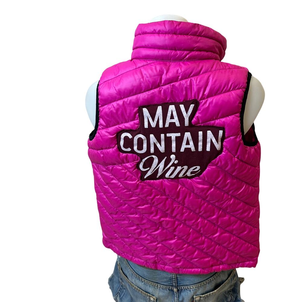 May Contain Wine Pink Puffer XXS Quilted Football Unique Tailgate Unique Upcyled